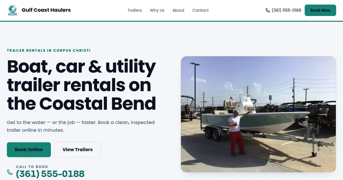 Gulf Coast Haulers — an example trailer-rental website built with TrailerBase