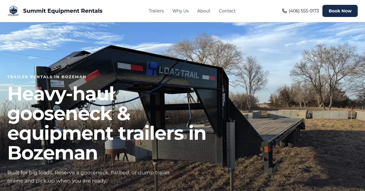 Summit Equipment Rentals — an example trailer-rental website built with TrailerBase
