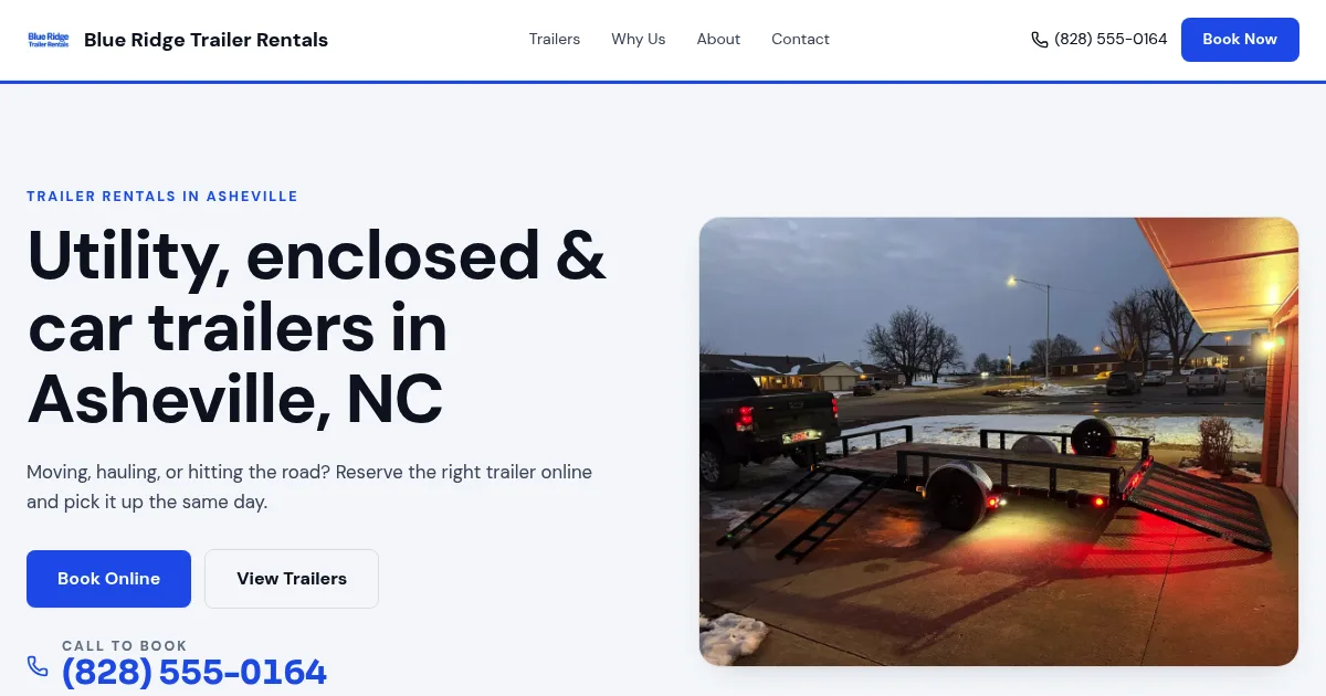 Blue Ridge Trailer Rentals — an example trailer-rental website built with TrailerBase