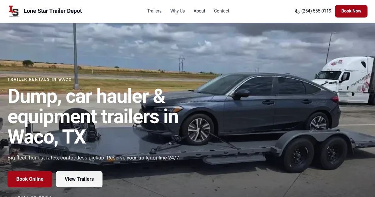 Lone Star Trailer Depot — an example trailer-rental website built with TrailerBase