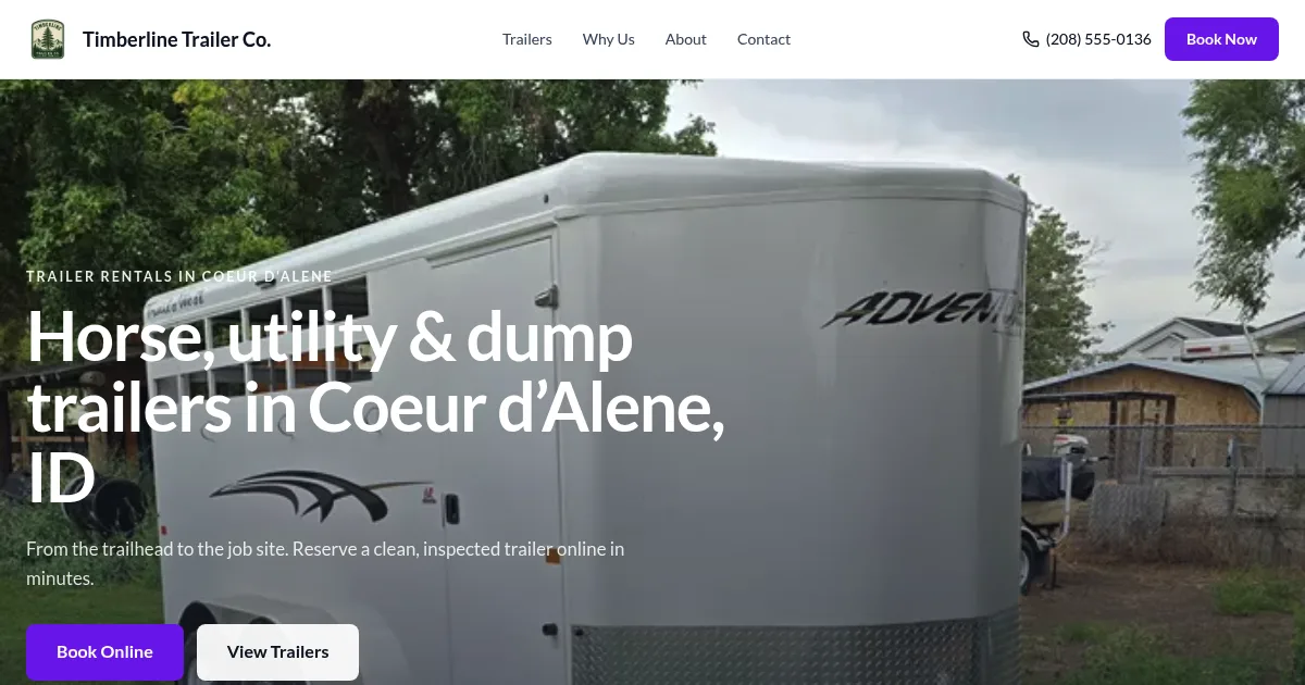 Timberline Trailer Co. — an example trailer-rental website built with TrailerBase